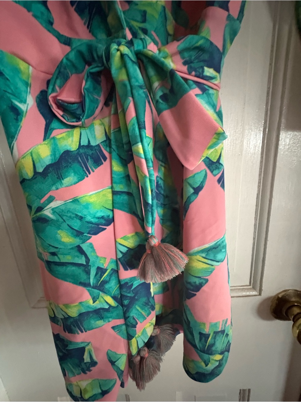 Cabana Life Pink Tropical Leaf One-Piece Swimsuit Cover-Up Jumper Romper - Picture 6 of 16